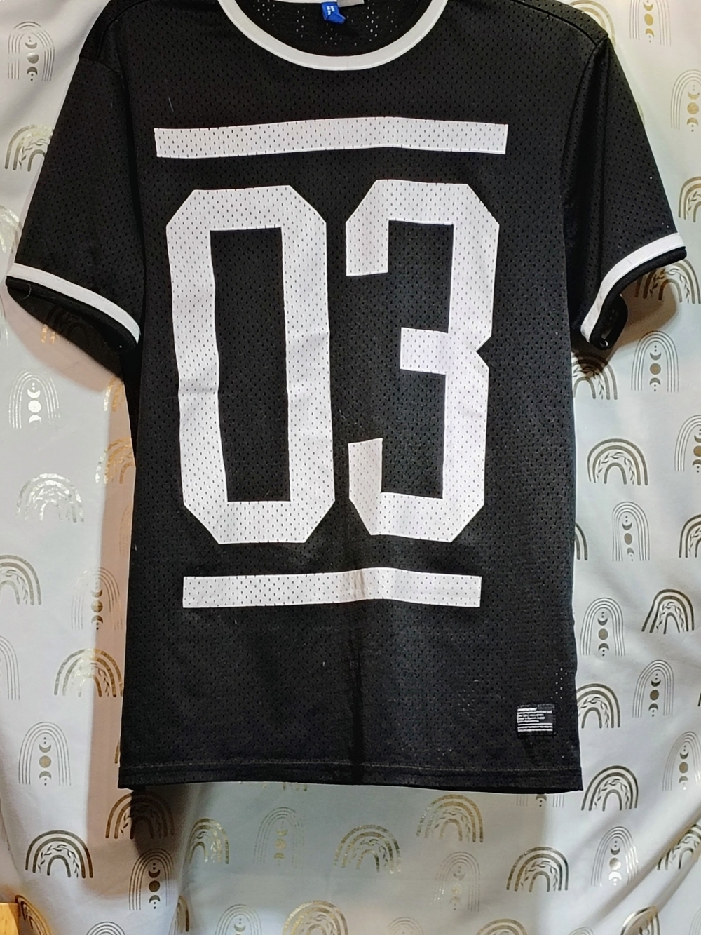 H&M Black Mesh Jersey with White '03' Graphic